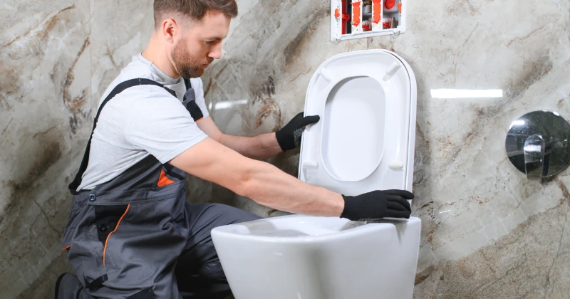 Plombier installant un nouveau système de plomberie à Hochelaga-Maisonneuve, Montréal.