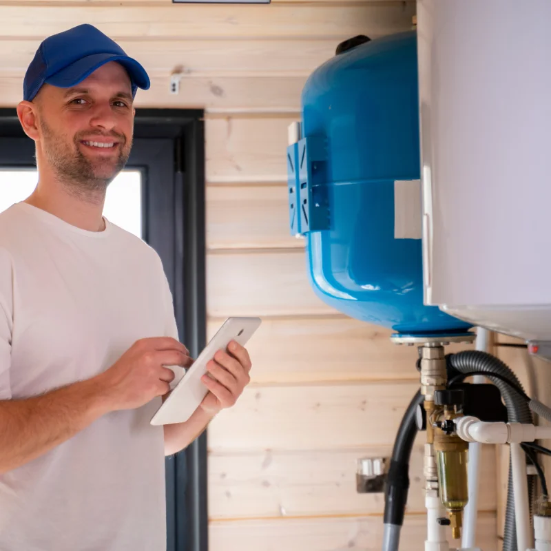 Plombier effectuant l’entretien d’un chauffe-eau résidentiel à Hochelaga-Maisonneuve, Montréal.