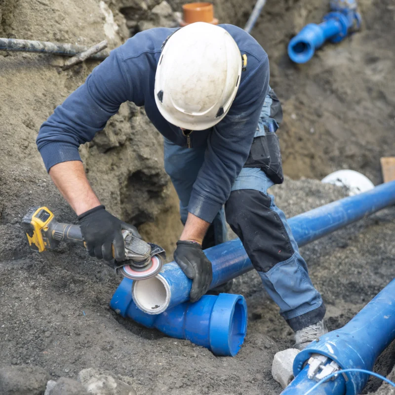 Plombier réalisant le raccordement de l’alimentation en eau à Hochelaga-Maisonneuve, Montréal.