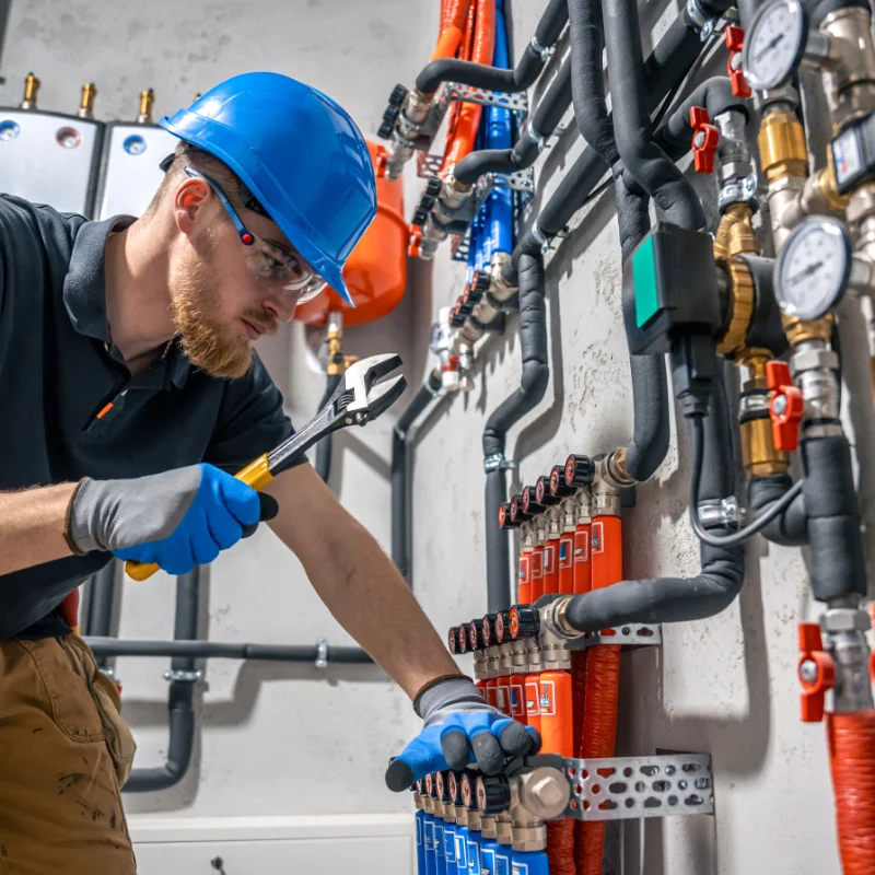 Plombier raccordant des appareils de plomberie dans une maison à Hochelaga-Maisonneuve, Montréal.